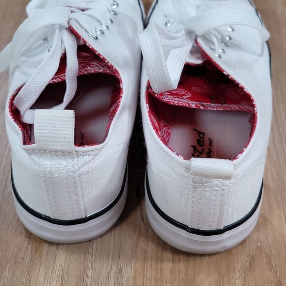 💜Twisted White & Red Paisley Double Tongue Sneakers Size 8 - Picture 11 of 14